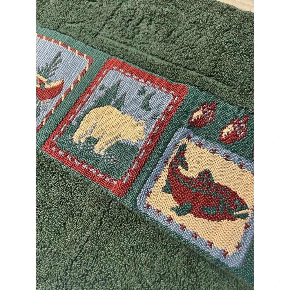Jubilee Bath Towel Set Cabin Woodland Hunting Theme 6 Piece Set Hunter Green